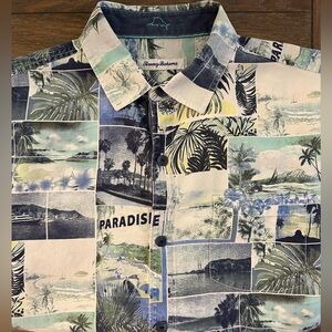 Tommy Bahama 100% Silk Short Sleeve‎ Button Up Shirt Size L
